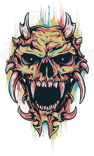 Horned Beast Skull - Demon, Horns, Streetwear, Graffiti, Grunge, Monster, Dark Art, Abstract, Drip, Horror, Satanic, Edgy, Skateboard, Goth, Beast.