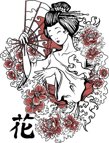 Minimalist Japanese Geisha Floral Silhouette - Geisha, Sakura, Cherry Blossom, Minimalist, Kimono, Japan Art, Oriental, Floral, Zen, Asia, Traditional, Red and Black, Woman Silhouette, Elegant, Culture.