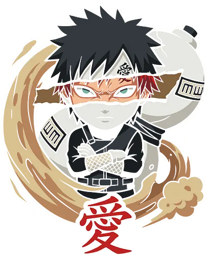 Chibi Gaara Sand Defense - Distorted Gaze Anime Tee Design - gaara chibi shirt, naruto apparel, sand shinobi t-shirt, gaara desert gourd design, anime t-shirt, chibi gaara art, gaara love kanji, gaara split face design, anime streetwear, hidden sand village, naruto shippuden, gaara merchandise, desert ninja, sand style jutsu, anime graphic tee, gaara collector's item, casual cosplay, fan art apparel, high-contrast anime design.