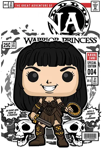 Xena – Warrior Princess - xena warrior princess, xena, fantasy warrior, tv series, strong female hero, funko style, chibi warrior, pop figure style, stylized character, collectible design, battle heroine, sword warrior, retro tv, heroic aesthetic, cute stylized