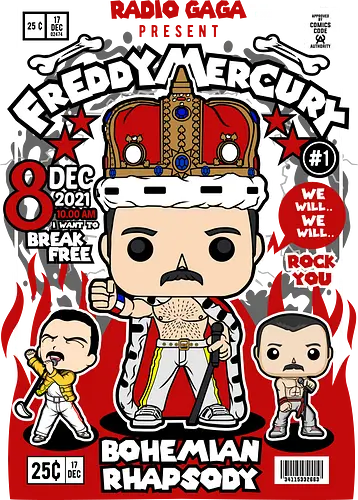 Freddie Mercury – Radio Gaga - freddie mercury, queen band, radio gaga, music legend, rock icon, singer performer, funko style, chibi singer, pop figure style, stylized musician, collectible design, concert vibe, retro music, iconic pose, cute stylized