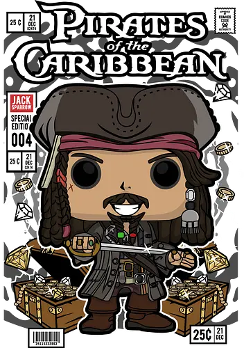 Jack Sparrow – Pirate Captain - jack sparrow, pirates of the caribbean, pirate captain, movie character, adventure film, funko style, chibi pirate, pop figure style, stylized character, collectible design, pirate aesthetic, ocean adventure, cinematic icon, cute stylized, pirate life