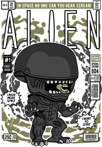 Alien – Xenomorph Creature - alien movie, xenomorph, sci fi horror, space creature, horror film, extraterrestrial, funko style, chibi alien, pop figure style, stylized monster, collectible design, sci fi aesthetic, dark creature, space horror, cute creepy