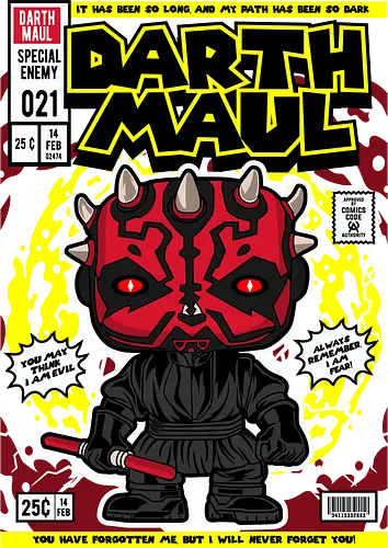 Darth Maul – Sith Warrior - Space Opera, double lightsaber, dark side, sci fi saga, funko style, chibi sith, pop figure style, stylized character, collectible design, villain icon, galaxy battle, force user, cute stylized