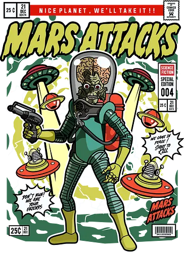 Mars Attacks – Alien Invader - mars attacks, alien invaders, sci fi comedy, retro aliens, cult movie, space invasion, funko style, chibi alien, pop figure style, stylized character, collectible design, retro sci fi, funny alien, space aesthetic, cute weird