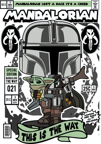 The Bounty Hunter - Space Opera, bounty hunter, beskar armor, grogu series, sci fi series, funko style, chibi warrior, pop figure style, stylized character, collectible design, galaxy hunter, space western, cute stylized