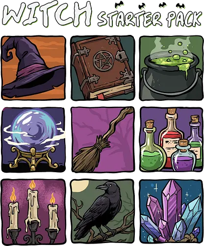 Witch Starter Pack - witch, broom, dark, emo, evil, fantasy, goth, gothic, halloween, hex, magic, pack, witchcraft, witchy, wizard