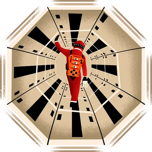 Astronauts Journey through the Hexagonal Tunnel  - astronaut, 1968, cult classic, cult film, director, filmmaker, geometric, interstellar, minimalist, monolith, retro movie, space, spaceman, popculture, scifi