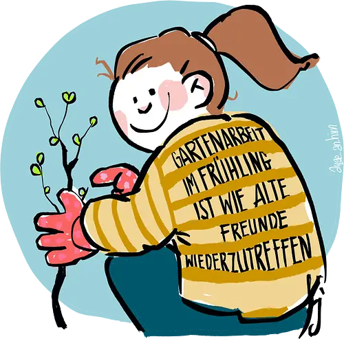 Gartenarbeit im Frühling.. - Ringelpullisprüche, Ringeldinger, streifenweise, Spruch, Weisheit, Motivation, Ringelpulli, SprücheShirt, Cartoon Illustration, Statement, Handgezeichnet, Humor, Selbstironie, Streifenpulli, Spruchshirt, deutsch