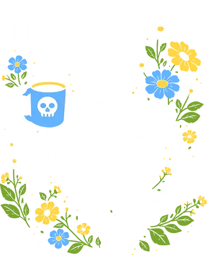 Caffeine & Plants Society - caffeine, coffee, plants, plantlover, plantparent, botanical, floral, nature, garden, gardening, aesthetic, cozy, lifestyle, morning, tired, humor, funny, darkhumor, skull, skeleton, goth, spooky, coffeelover, barista, vibe, chill, illustration, cartoon, trendy, modern