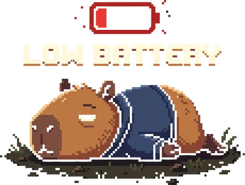 Sleepy Pixel Capybara - "Low Battery" Relatable Aesthetic Tee - capybara t-shirt, pixel art clothing, low battery shirt, sleepy animal tee, cute capybara meme, retro gaming aesthetic, introvert gift ideas, tired capybara art, 8-bit animal shirt, relatable mood apparel, funny animal pajamas, cottagecore aesthetic, gamer lifestyle wear, capybara lover gift, exhausted meme shirt