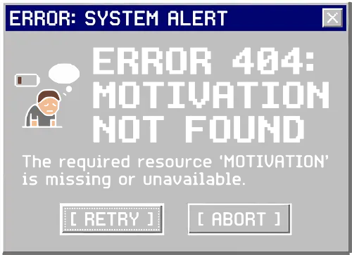 System Alert: Error 404 Motivation Not Found Retro Tee - error 404, motivation not found, retro computer, pixel art, system alert, funny tech, geek humor, 90s aesthetic, vaporwave, programmer gift, burnout, relatable, computer window, vintage software, 8-bit, lazy day, office humor, tech support, introvert mood, sarcasm, nostalgic gaming