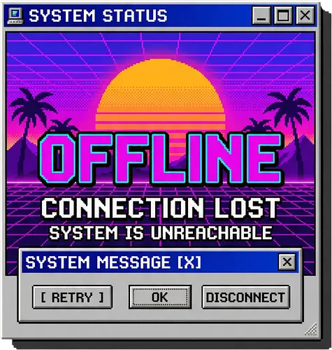 Retro Vaporwave Offline Connection Lost System Error Tee - vaporwave, synthwave, retro 90s, computer window, offline, connection lost, pixel art, 80s aesthetic, cyberpunk, lofi, tech humor, error message, introvert mood, digital detox, retro technology, aesthetic sunset, palm trees, nostalgic, retro gaming, glitch art, 90s computer