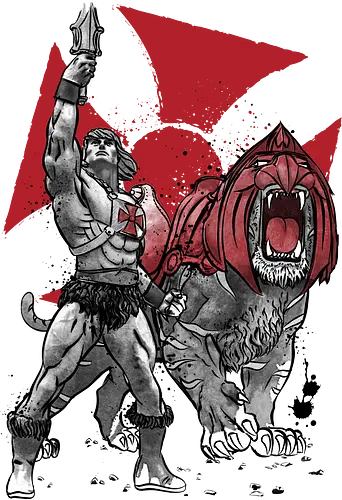 Prince Adam and battle cat sumi e - masters of the universe, he man, skeletor, castle of Grayskull, retro, vintage, animation movies, 80s, 90s