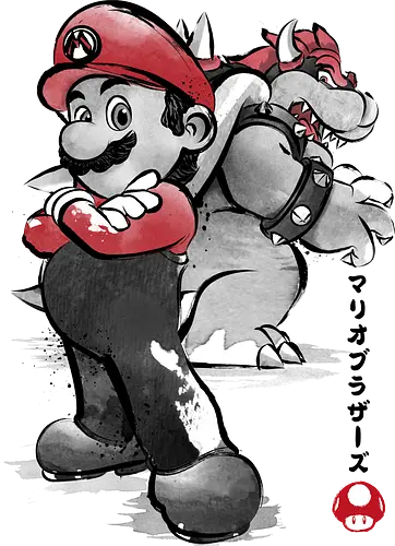 The Plumber vs King  - retro, cute, japanese art, mario bros, video games, gamer, gaming, pink, painting
