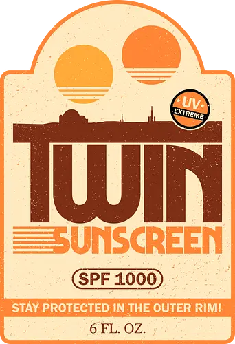 Twin Sunscreen SPF - summer, sun, vacation, vintage, 80s, badge, geek, mashup, movies, nerd, nostalgia, parody, retro, sci fi, space