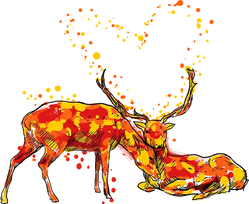 Deers in love - deers, nature, heart, valentine, love, animals