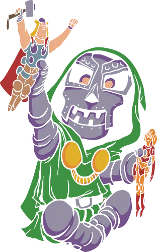 Tiny Tyrant - chibi antagonist merch, cute iron mask design, comic fan gift, whimsical villain art, armored ruler graphic tee, tiny tyrant shirt, chibi comic villain t-shirt, cute doctor doom inspired apparel, baby overlord graphic tee, playing with action figures design, kawaii comic book clothing, funny villain t-shirt, retro comic aesthetic top, hooded sorcerer graphic, green and purple comic shirt, nerdy parody apparel, miniature heroes art, toy box tyrant t-shirt, geek culture streetwear