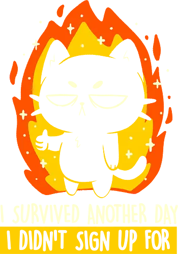 I Survived Another Day - koalatees, koala, cat lover, black cat, sarcastic art, funny quote, introvert, anxiety, fire, ironic, burnout