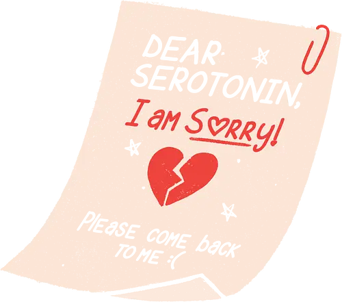 Dear Serotonin - koalatees, koala, serotonin, mental health, broken heart, overthinking, anxious, relatable meme, sarcastic, funny, heart, love letter