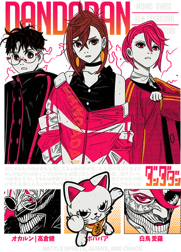 Dandadan - dandadan, paranormal anime, alien invasion, yokai battle, sci fi horror, action comedy manga, supernatural duo, japanese manga series, anime illustration