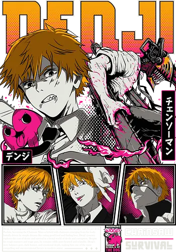 Denji Chainsawman - Chainsaw, denji chainsaw man, chainsaw transformation, devil hunter boy, dark shonen anime, gore anime style, manga protagonist, japanese anime, anime illustration