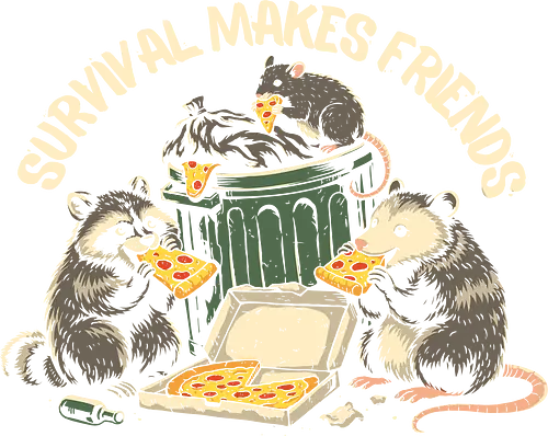 Survival Club - indie, survival, urban, underground, humor, streetwear, pizza, friendship, wildlife, trashpunk, edgy, funny, casual, graphictee, pod, animalart, quirky, chaos, nightlife, rebellion