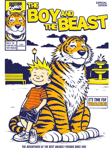 Boy & Beast - retro, comic, vintage, nostalgia, adventure, popculture, geekstyle, collector, 80s, friendship, heroic, childhood, classic, illustration, limited, streetwear, pod, oldschool, comiccover, fanart