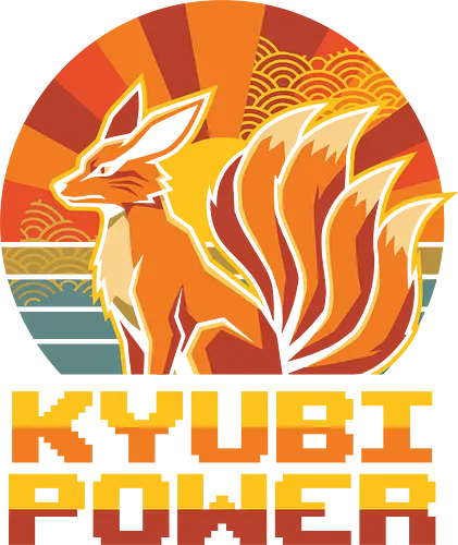 Kyubi Power - kyubi power shirt, nine-tailed fox t-shirt, japanese kitsune graphic tee, anime fox spirit apparel, hidden village ninja clothing, retro japanese rising sun design, seigaiha wave pattern shirt, kitsune folklore t-shirt, vintage anime aesthetic streetwear, orange fox graphic top, pixel art typography shirt, legendary beast t-shirt, japanese mythology apparel, shonen anime fan merch, heroic fox spirit design, sunset orange ninja shirt, traditional japanese art tee, kyuubi fan gift, stylish otaku streetwear