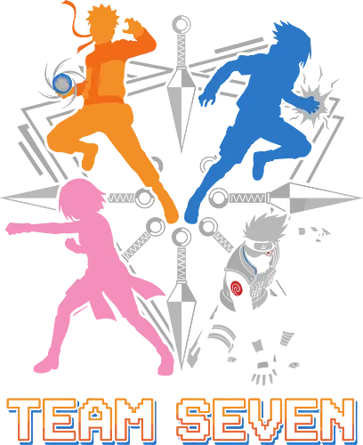 Team Seven Retro Minimalist Ninja Squad - colorful pop art anime shirt, ninja training gear, legendary squad t-shirt, stylish otaku fashion, team seven shirt, ninja squad t-shirt, hidden leaf village apparel, orange ninja silhouette tee, blue rival graphic shirt, pink kunoichi clothing, silver hair sensei t-shirt, retro anime streetwear, minimalist shonen fan merch, kunai knife design, shinobi bond t-shirt, vibrant anime silhouettes, heroic trio clothing, geometric ninja art, classic manga fan gift
