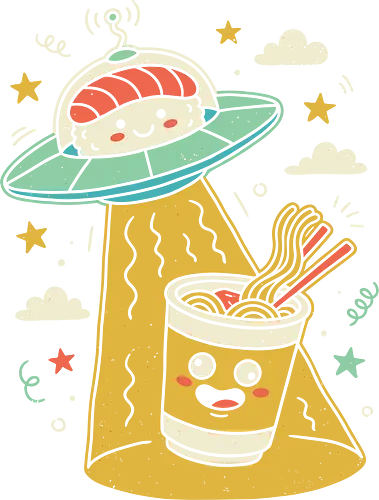 Sushi UFO Abduction - sushi ufo shirt, kawaii ramen t-shirt, japanese food space apparel, cute alien sushi design, ramen abduction graphic tee, pastel aesthetic food clothing, nigiri ufo t-shirt, whimsical japanese streetwear, funny food parody shirt, cosmic kitchen apparel, adorable sushi pilot top, cup noodles space art, kids kawaii food shirt, sushi lover gift, space ramen graphic, quirky food illustration tee, soft girl aesthetic clothing, japanese snack fan merch, fun sushi t-shirt