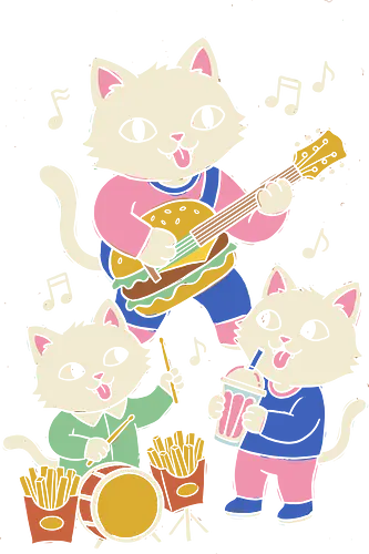Burger Jam Kawaii Rocker Cats Retro Pastel Graphic - burger jam shirt, kawaii cat band t-shirt, hamburger guitar graphic tee, french fry drums apparel, cute kitten music design, japanese aesthetic food clothing, pastel cat streetwear, whimsical animal band top, burger and cats t-shirt, milkshake kitty graphic, funny fast food apparel, soft girl aesthetic shirt, kitten rockstar merch, unique cat lover gift, creative food illustration tee, kawaii rock band clothing, playful feline graphic shirt, kids cute cat t-shirt, trendy snack theme apparel