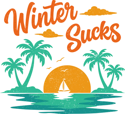 Winter Sucks Retro Sunset - winter, beach, cold, funny, humor, i hate winter, nostalgia, retro, sea, snow, summer, vintage, weather, winter sucks