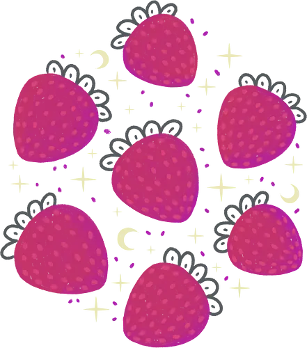 Cute Dark Strawberries - strawberry, strawberries, cute dark, mystical, magic, spooky cute, creepy cute, pink, fruit, spring, summer, dream, whimsical, black, xmorfina