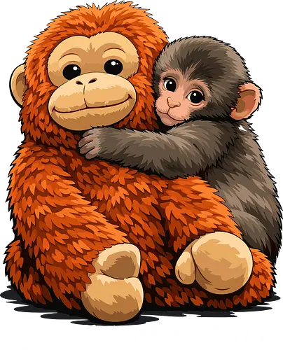 "Stay Cute" Adorable Baby Monkey Hug Retro Japanese Graphic - stay cute monkey shirt, adorable monkey hug t-shirt, baby orangutan and macaque tee, japanese kawaii animal clothing, cute monkey friendship design, wholesome animal graphic top, fluffy monkey illustration merch, retro japanese text apparel, ginger and brown animal shirt, heartwarming nature t-shirt, aesthetic monkey lover gift, soft textured graphic tee, forest friends clothing, cute primate hug t-shirt, kids kawaii monkey top, animal hug streetwear, positive vibes animal shirt, Japanese phrase monkey merch, cozy aesthetic animal tee
