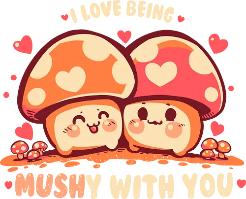 Being MUSHy with you - Pilz, Pilzliebe, schmalzige Liebe, süße Pilze, mushroom, mushroom love, mushy love, cute mushrooms, mushroom couple, fungi love, chibi mushrooms, kawaii fungi, cozy couple, love pun, cottagecore