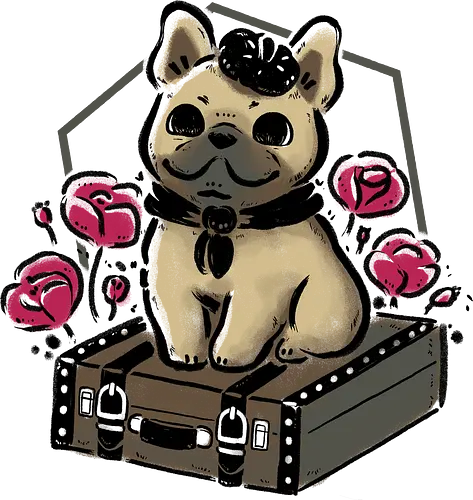 French Bulldog on Vintage Travel Suitcase - french bulldog, frenchie, french, travel, suitcase, vitage, retro, cute dog, voyage, trip, tour, journey, road, xmorfina
