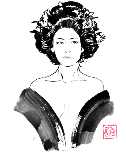 geisha dénudée - geisha, nude, sumie, japan