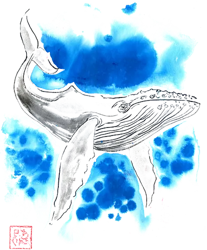 turquoise whale - whale, sumie, japan