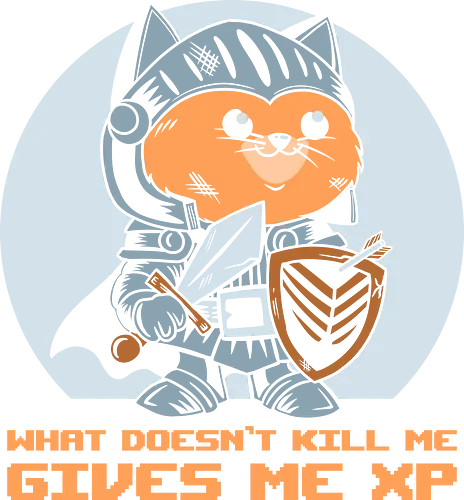 What Doesn’t Kill Me Gives Me XP Cat  - tabletop, cat, adventure, animal, cute, funny, gamer, gaming, geek, humor, kitty, knight, nerd, nostalgia, rpg