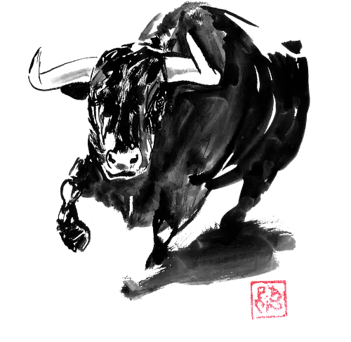 bull - bull, sumie, japan