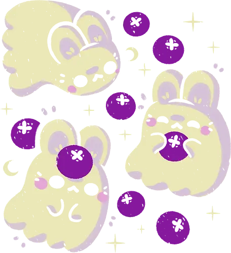 Cute Bunny Ghosts and Blueberries - bunny ghost, rabbit ghost, blueberries, blueberry, spooky cute, creepy cute, ghosts, fruit, purple, goth, love, kawaii ghost, adorable, spring, xmorfina