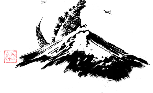 attack at fuji - monster, plane, sumie, japan, fuji