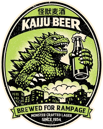 Giant Monster Beer - beer, 1950, creature, geek, giant, horror, humor, japan, monster, nerd, nostalgia, reptile, retro, sci fi, vintage