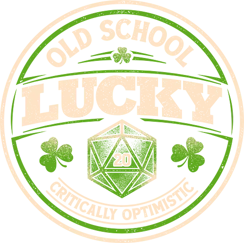 Old School Lucky D20 Gaming Badge  - dice, fantasy, funny, gaming, geek, humor, ireland, irish, st patricks day, critical, d20, nerd, rpg, shamrock, tabletop