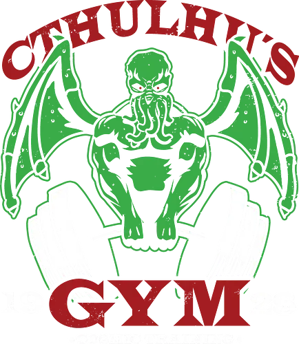 Kosmisches Training Akademie - Cthulhu's Gym 1928 - cthulhu t-shirt, hp lovecraft, kosmisches training, horror kleidung, große alte, teetan, kosmischer horror, fitnessstudio, cthulhu mythos, horror literatur, ruf von cthulhu, rlyeh, vintage kunst, schwarzer humor, lovecraft 1928