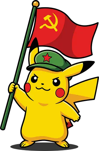 "Comrade Mouse" Funny Revolutionary Anime Mashup Graphic - funny anime parody t-shirt, satirical anime streetwear, funny military pikachu top, pika power parody shirt, quirky pop culture t-shirt, funny political anime shirt, sarcastic pocket monster merch, socialist pikachu apparel, funny gift for gamers, bold yellow character tee, internet meme fashion, humorous anime illustration, revolutionary mascot t-shirt, unique anime mashup clothing, electric type parody top, comrade shirt, revolutionary graphic tee, pocket monster meme clothing, red flag design