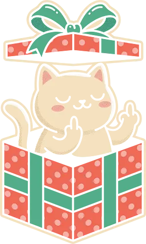 "Surprise Me" Funny Rude Cat in Gift Box Graphic - funny cat gift shirt, rude cat t-shirt, cat in a box graphic tee, middle finger cat apparel, sarcastic animal clothing, kawaii cat prank design, funny birthday gift for friends, cheeky feline t-shirt, red and green gift box art, offensive but cute cat top, cat middle finger gesture, humorous kitty streetwear, rebellious cat illustration, edgy kawaii fashion, surprise gift box t-shirt, funny christmas cat merch, cynical cat lover gift, bold character graphic tee, sassy pet apparel
