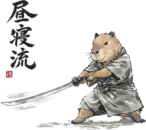 Capybara Samurai Katana Vintage Tuschezeichnung - capybara samurai, japanische tusche, sumi-e tier, capybara krieger, zen tier kunst, japanischer krieger, tusche aquarell, capybara schwert, vintage japan, tier samurai, sumi-e kunst, japanisches tier, nager samurai, katana tier