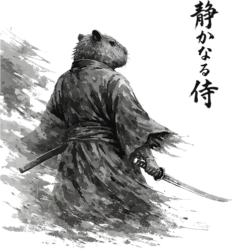 Dunkler Capybara Samurai Japanischer Tuschestil - dunkler capybara, samurai tuschekunst, japanischer krieger, capybara dunkel, sumi-e dunkel, moody japan kunst, capybara silhouette, tusche malerei, dramatischer samurai, nager krieger, vintage tusche, japanisches tier dunkel, capybara kunst, brush painting